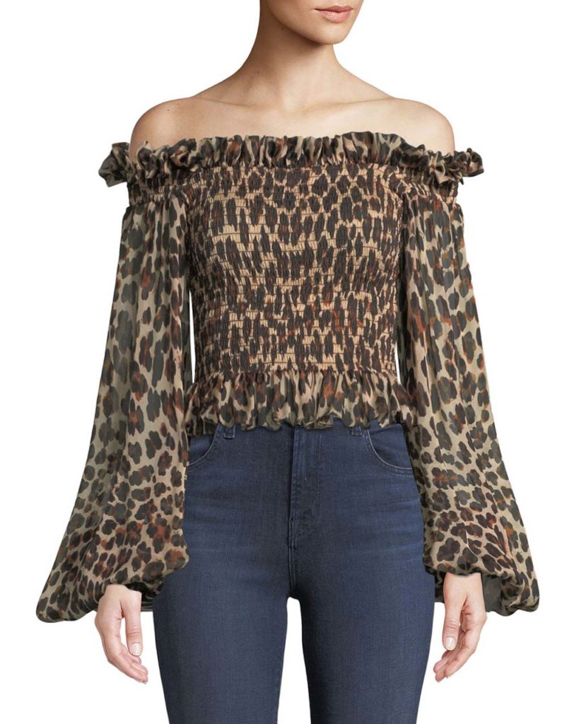 Caroline Constas Damaris Leopard-Print Off-the-Shoulder Top