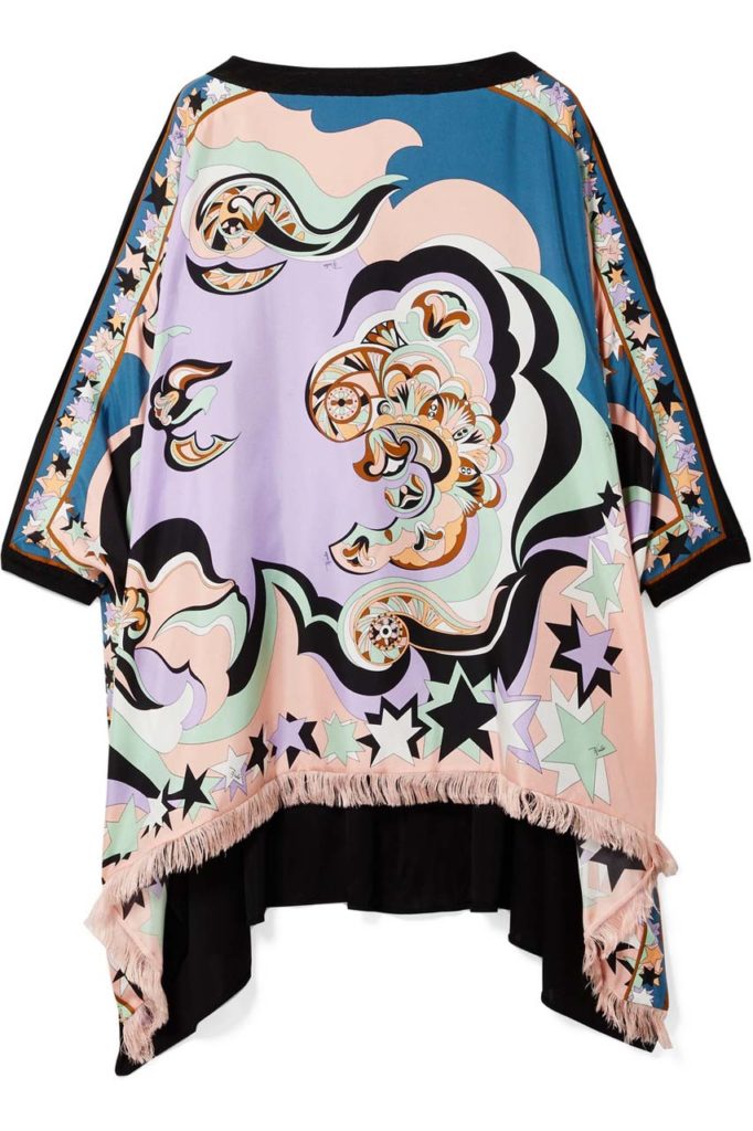 Emilio Pucci Edie Fringed Printed Silk-Twill and Chiffon Top_1