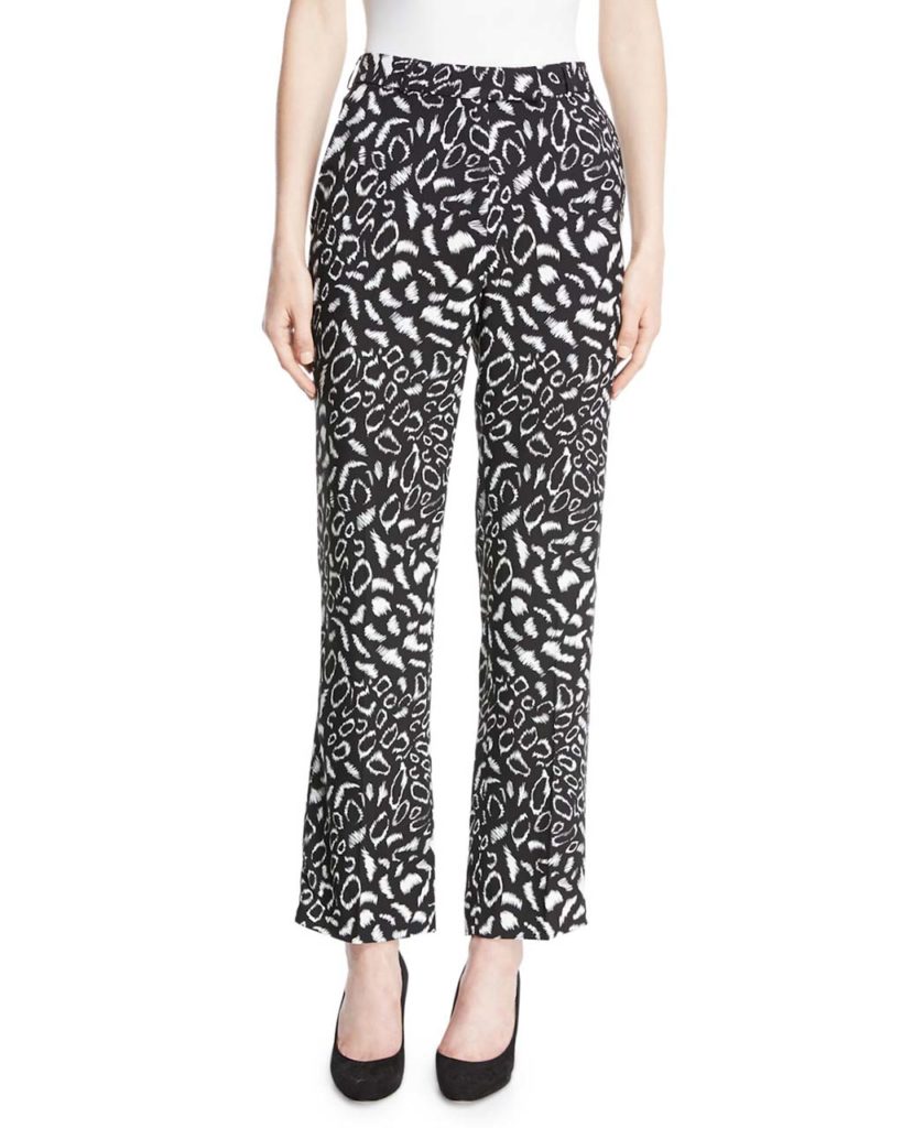 Etro Leopard-Print Straight-Leg Crepe Cropped Pants