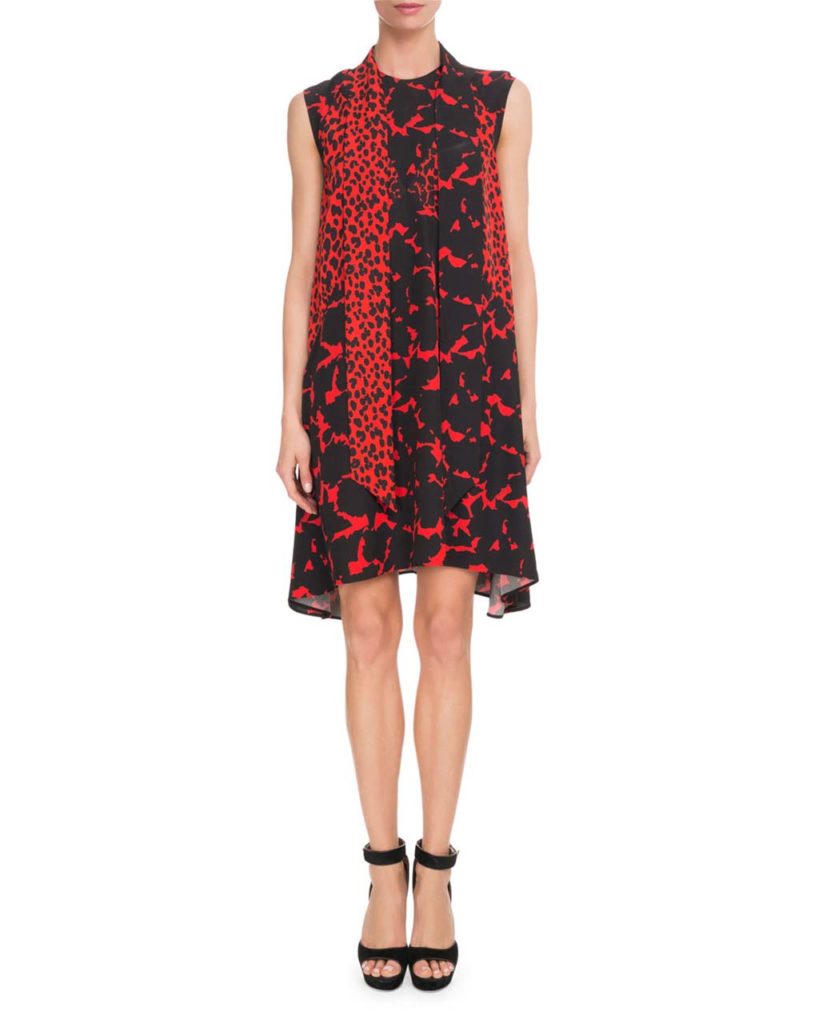 Givenchy Sleeveless Leopard-Print Scarf-Neck Oversized Silk Crepe Dress