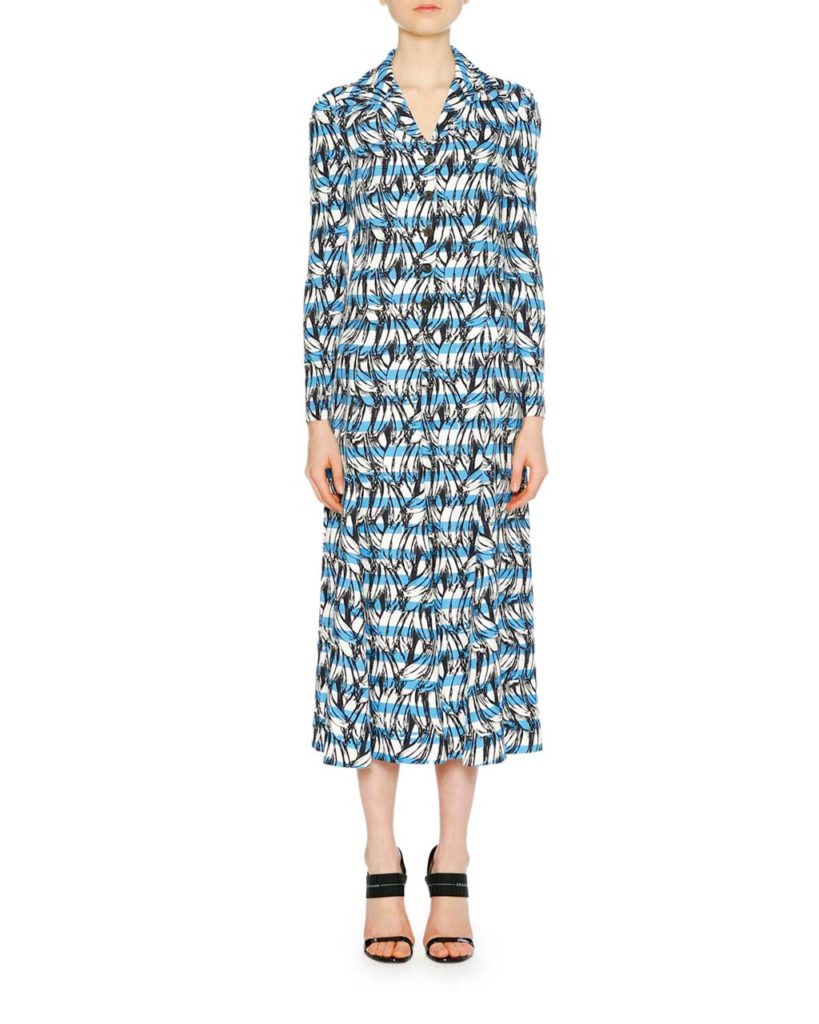 Prada Banana Stripe Collared Midi Dress