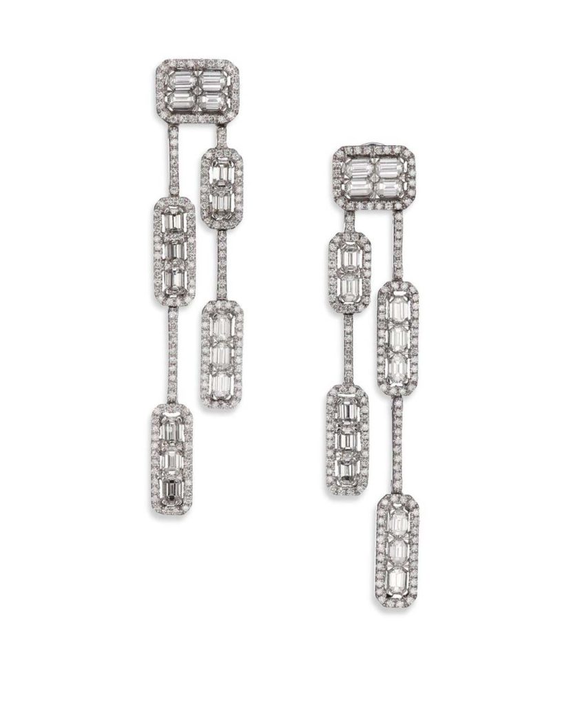 Roberto Coin Baguette Deco Diamond & 18K White Gold Double-Strand Drop Earrings