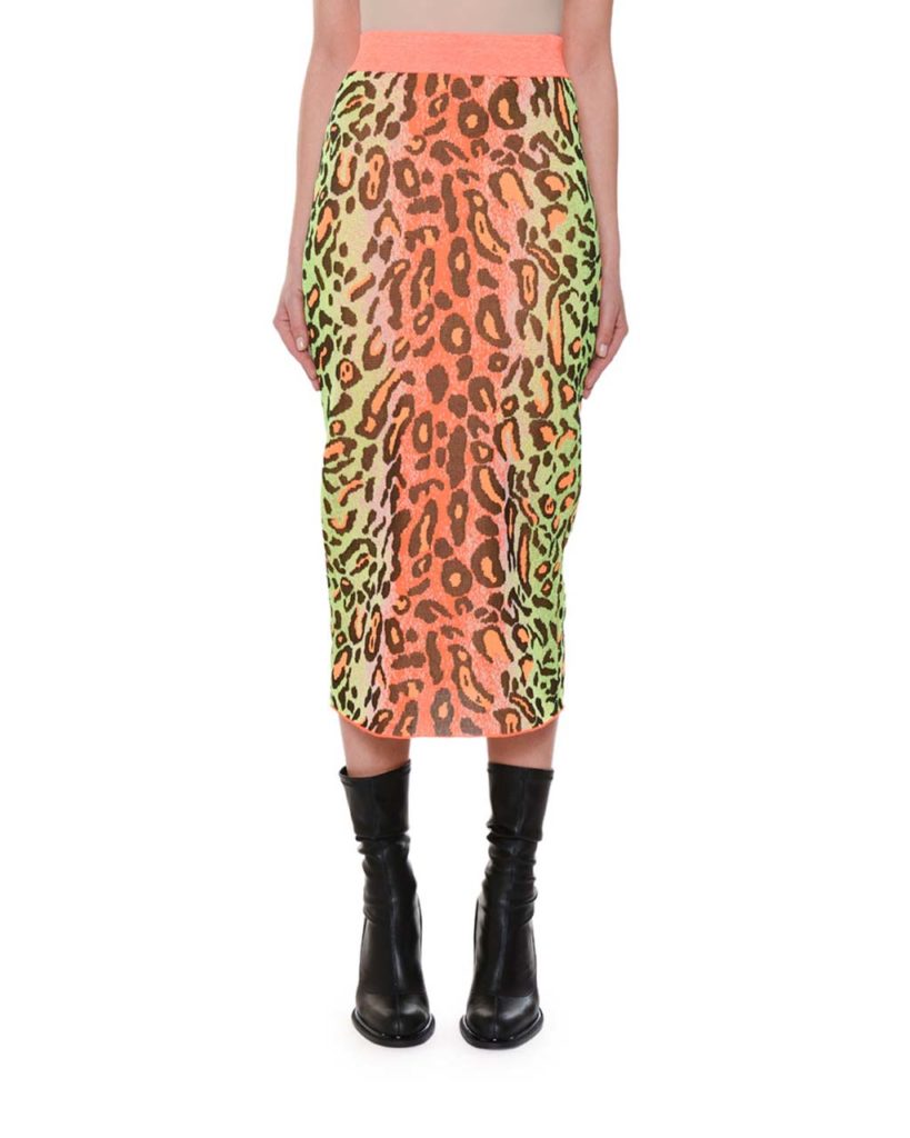 Stella McCartney Neon Animal-Print Fitted Pull-On Midi Skirt
