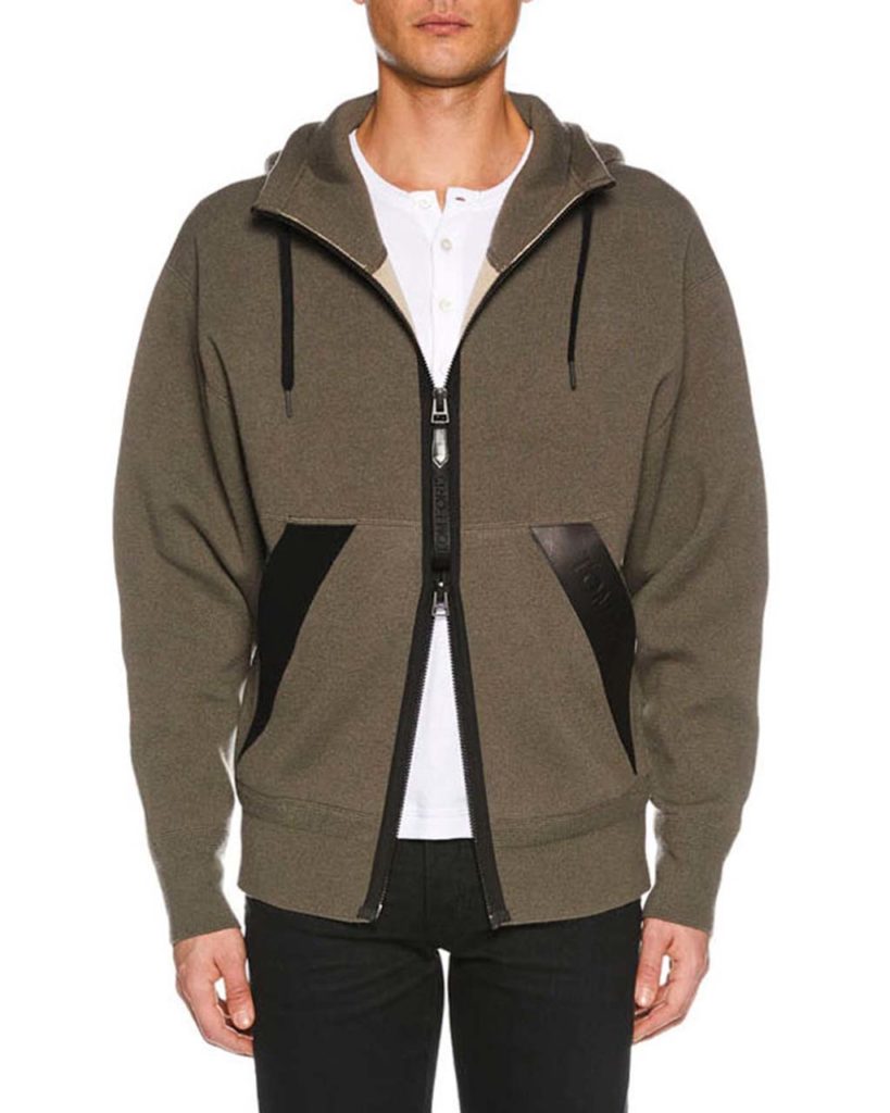 Tom Ford Men's Leather-Trim Zip-Front Hoodie