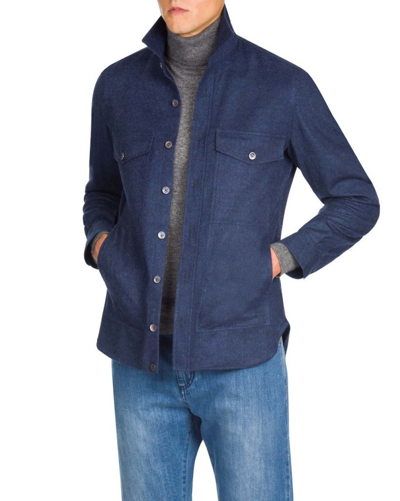 Isaia Men's Wool Button-Down Shirt
