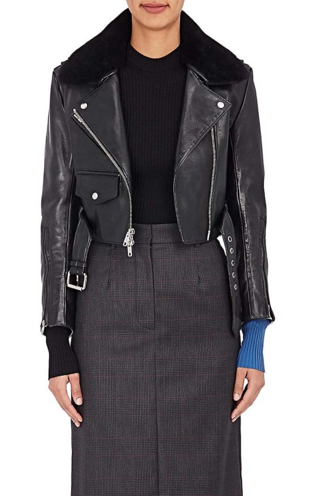 Calvin Klein 205W39NYC Shearling-Trimmed Crop Leather Jacket