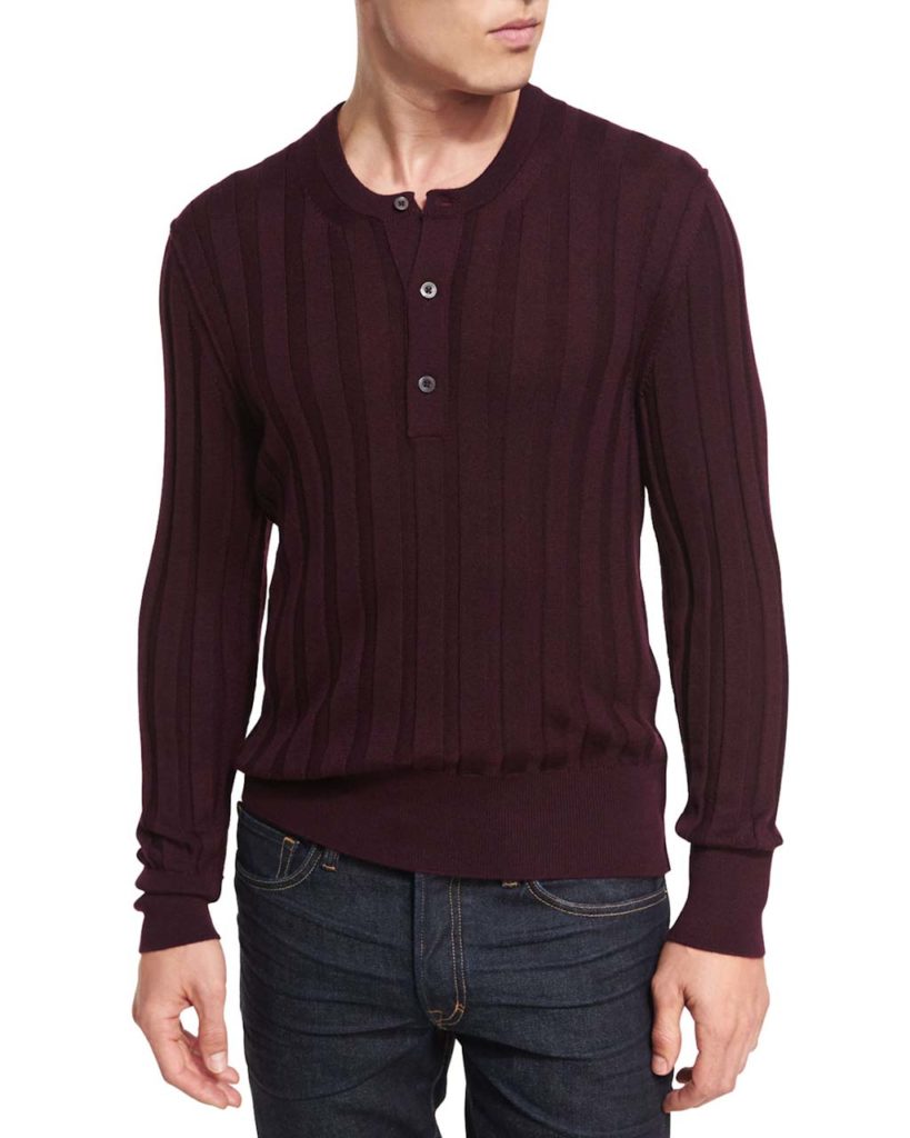 Tom Ford Cashmere-Silk Ribbed Henley Sweater