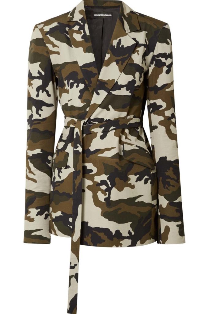 House of Holland Oversized Belted Camouflage-Print Cotton-Canvas Blazer