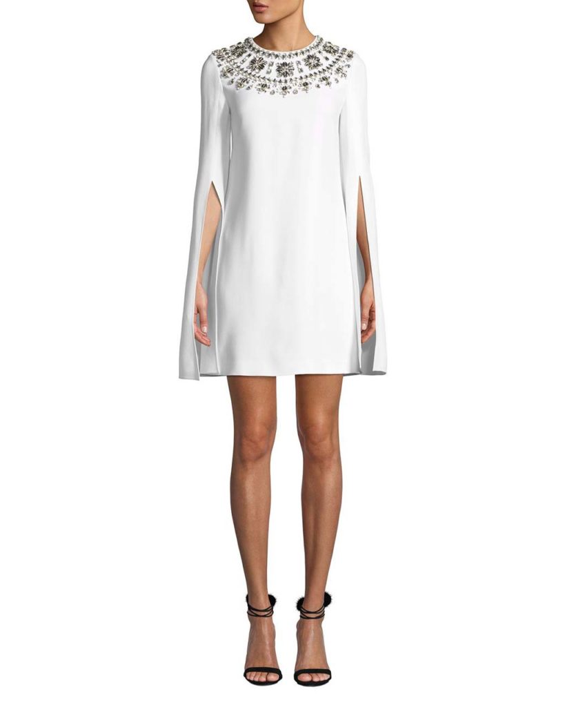 Michael Kors Collection Crystal Puka-Shell Embellished Slit-Sleeve Mini Dress