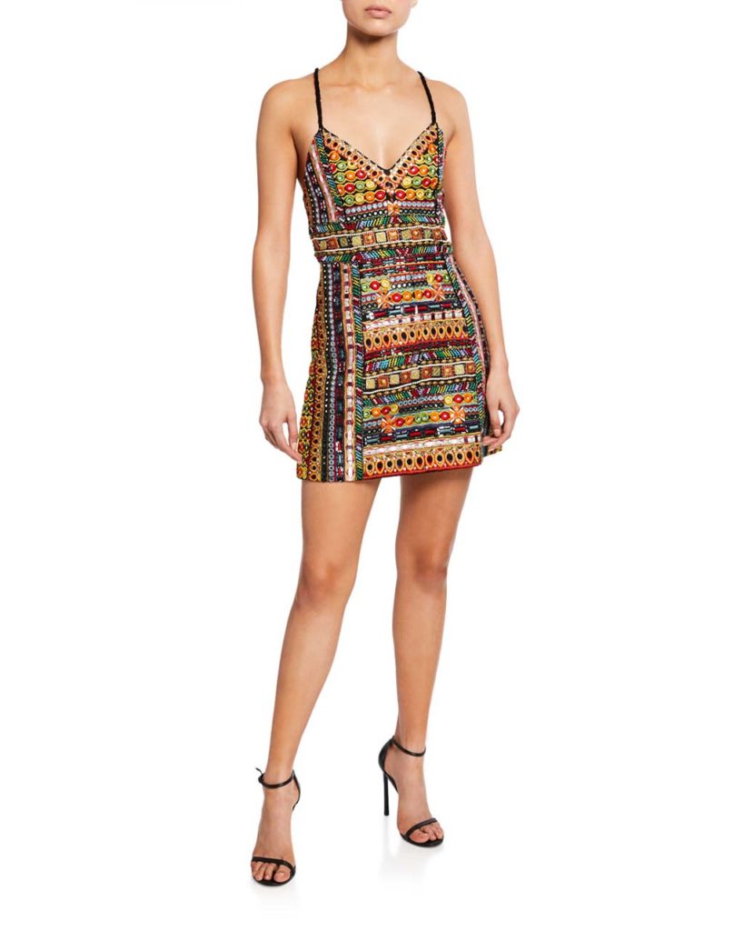 Alice + Olivia Tayla Embroidered Lantern Mini Dress