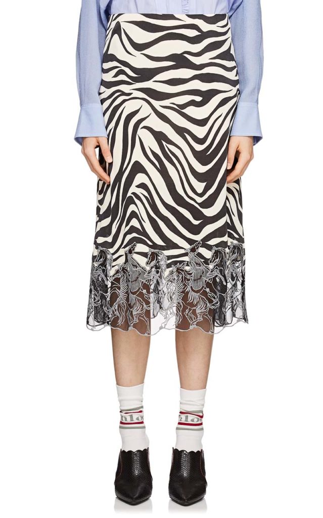 Chloé Embroidered-Hem Zebra-Print Skirt