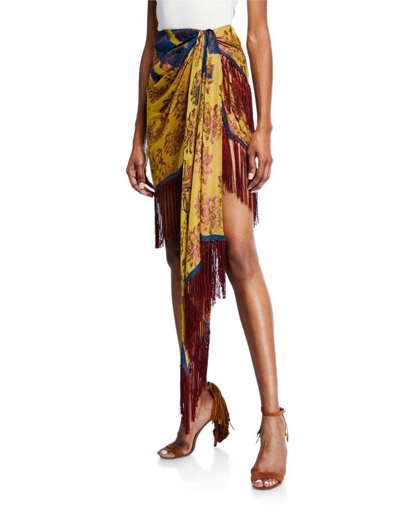 Oscar de la Renta Fringe-Trim Wrap-Front Tulip Skirt