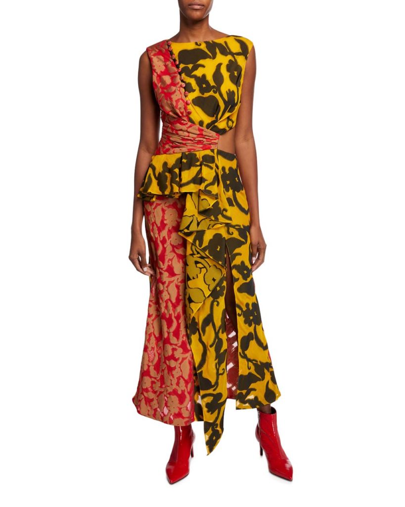 Prabal Gurung Ruffle-Trim Sleeveless Mixed Floral-Print Dress