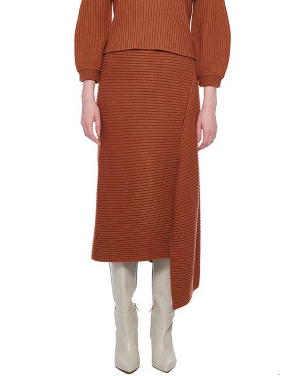 tibi-Camel-Merino-Rib-Sweater-Origami-Slit-Skirt