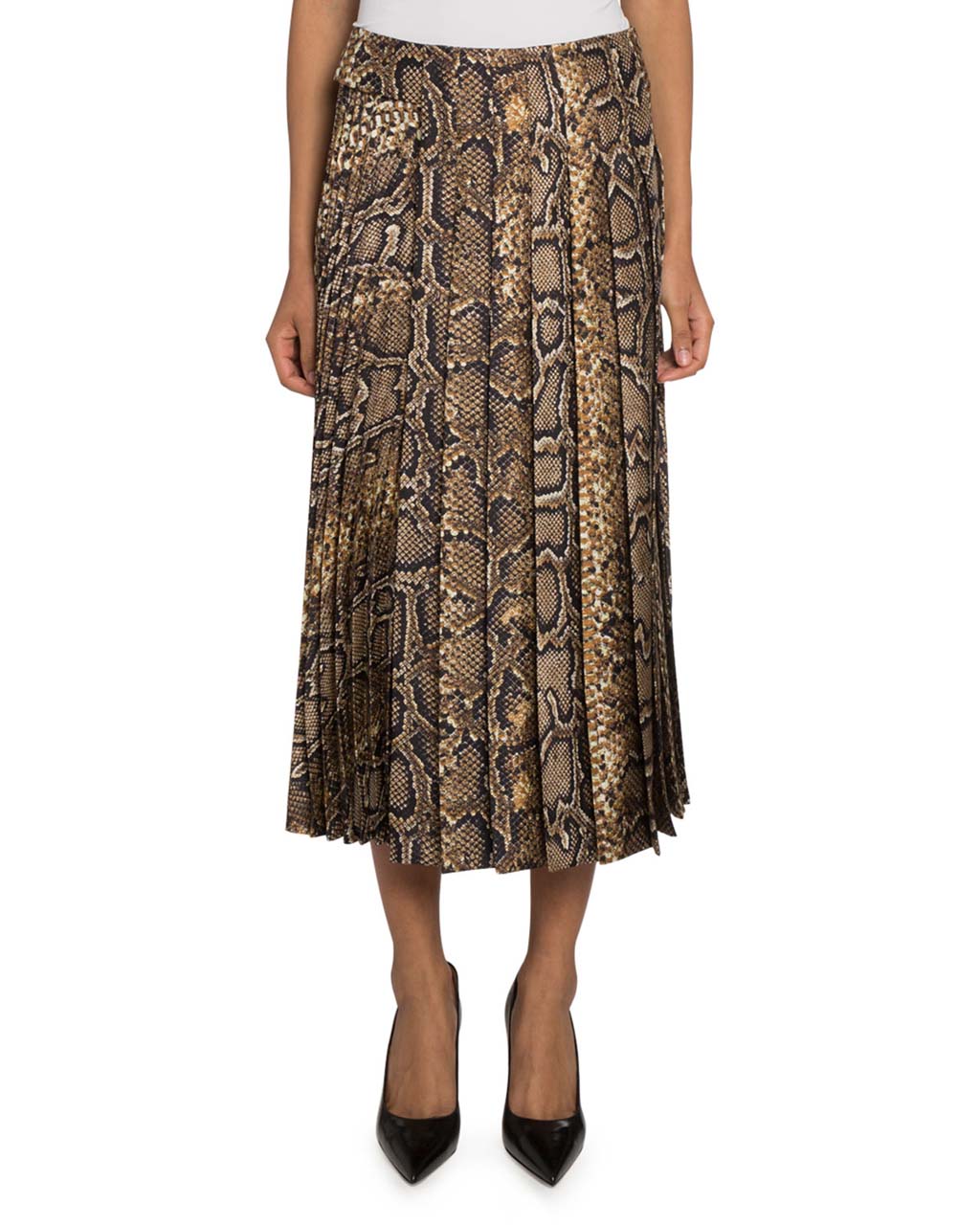 Victoria Beckham Snake-Print Pleated-Silk Skirt