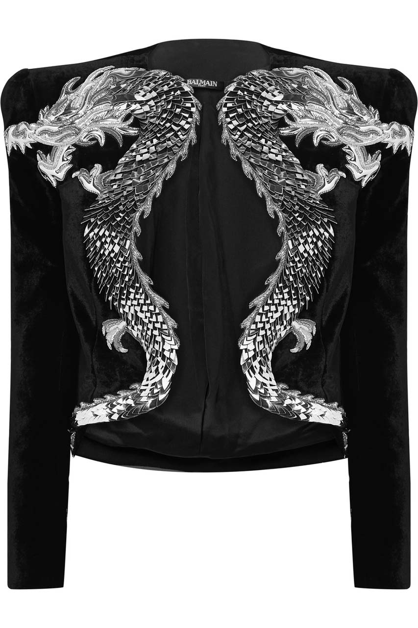 Balmain Cropped Appliqued Embellished Velvet Jacket