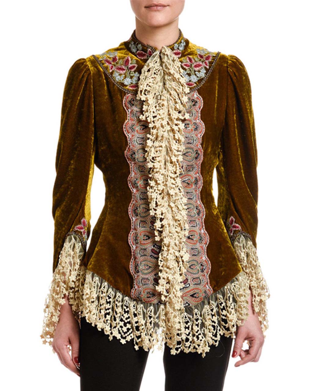 Etro Lace-Trim Velvet Victorian-Embroidered Jacket