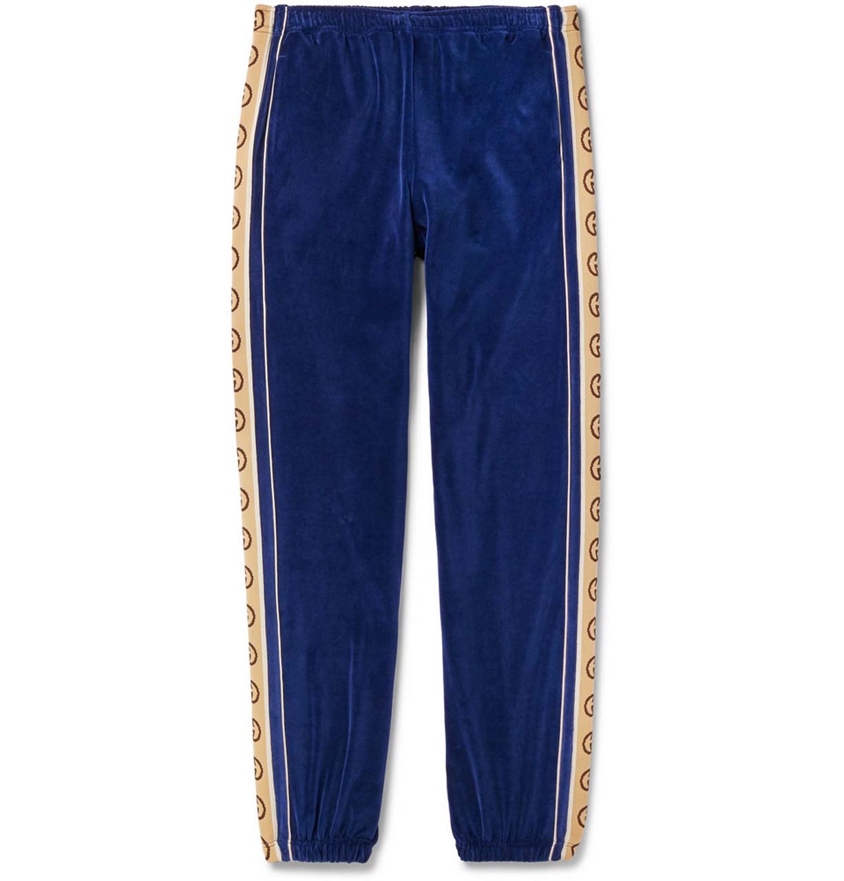 Gucci Tapered Logo-Appliquéd Webbing-Trimmed Piped Velvet Sweatpants