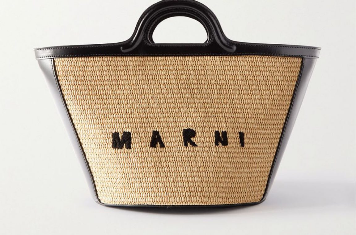 Tropicalia small embroidered raffia and leather tote