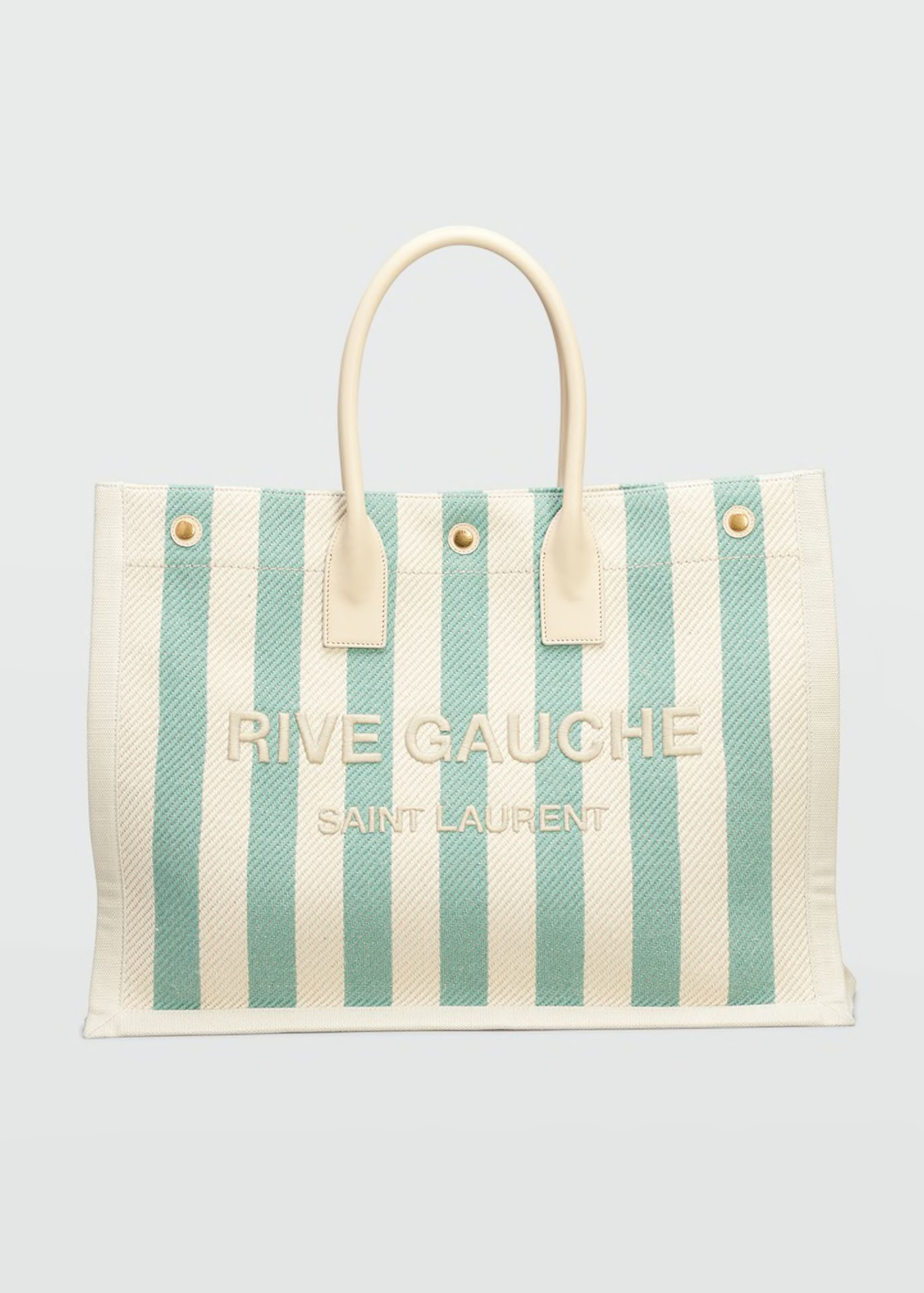 White Rive Gauche logo-printed linen-blend tote bag, Saint Laurent