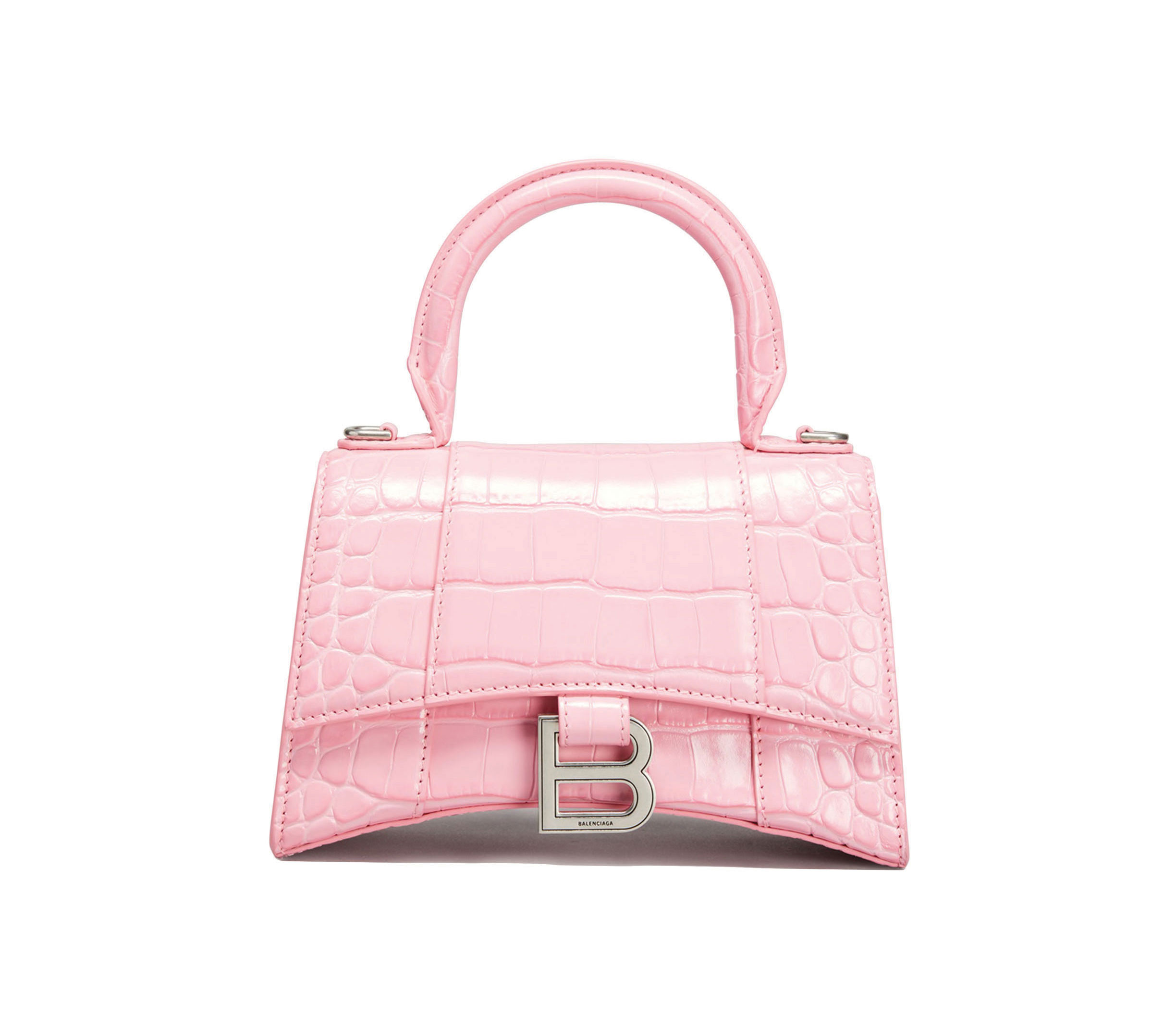 BALENCIAGA: Hourglass XS bag in crocodile print laminated leather