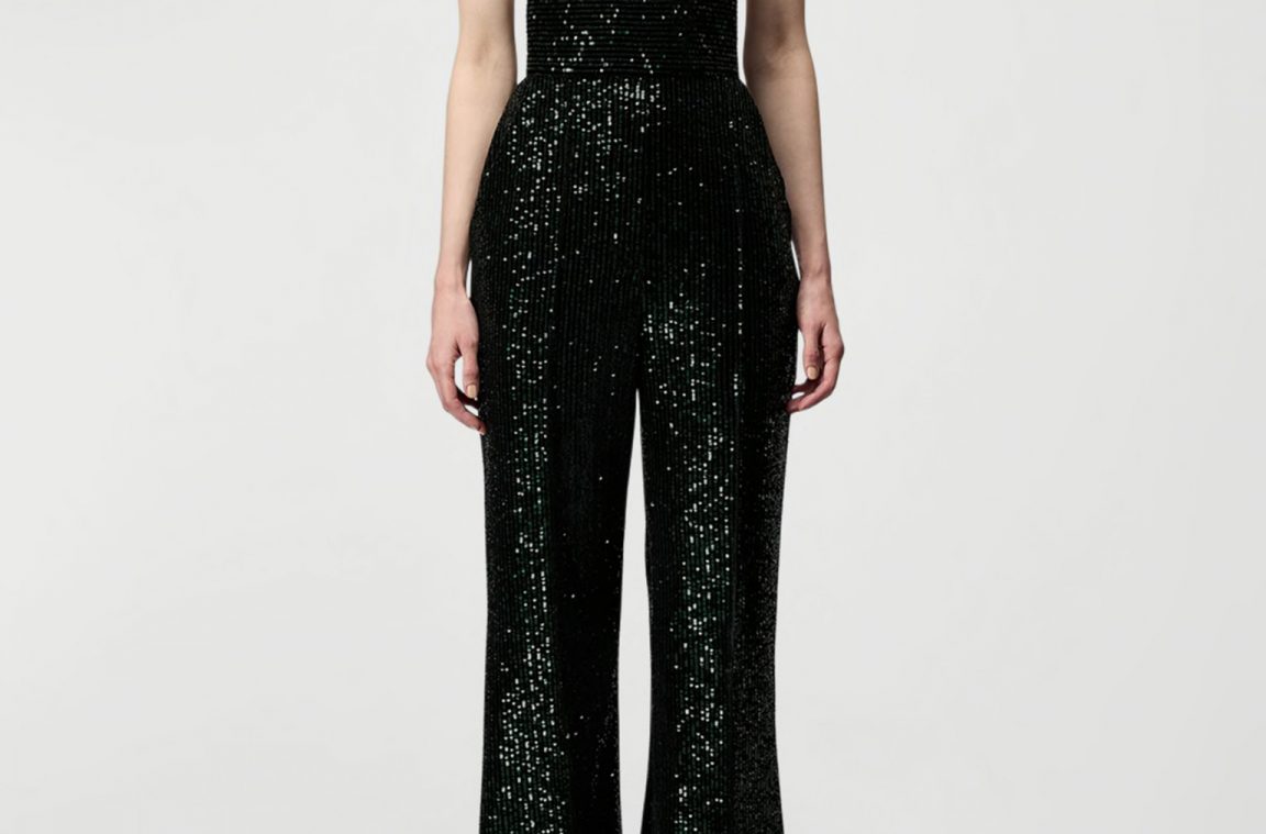 Star Embellished Velvet Halter Jumpsuit